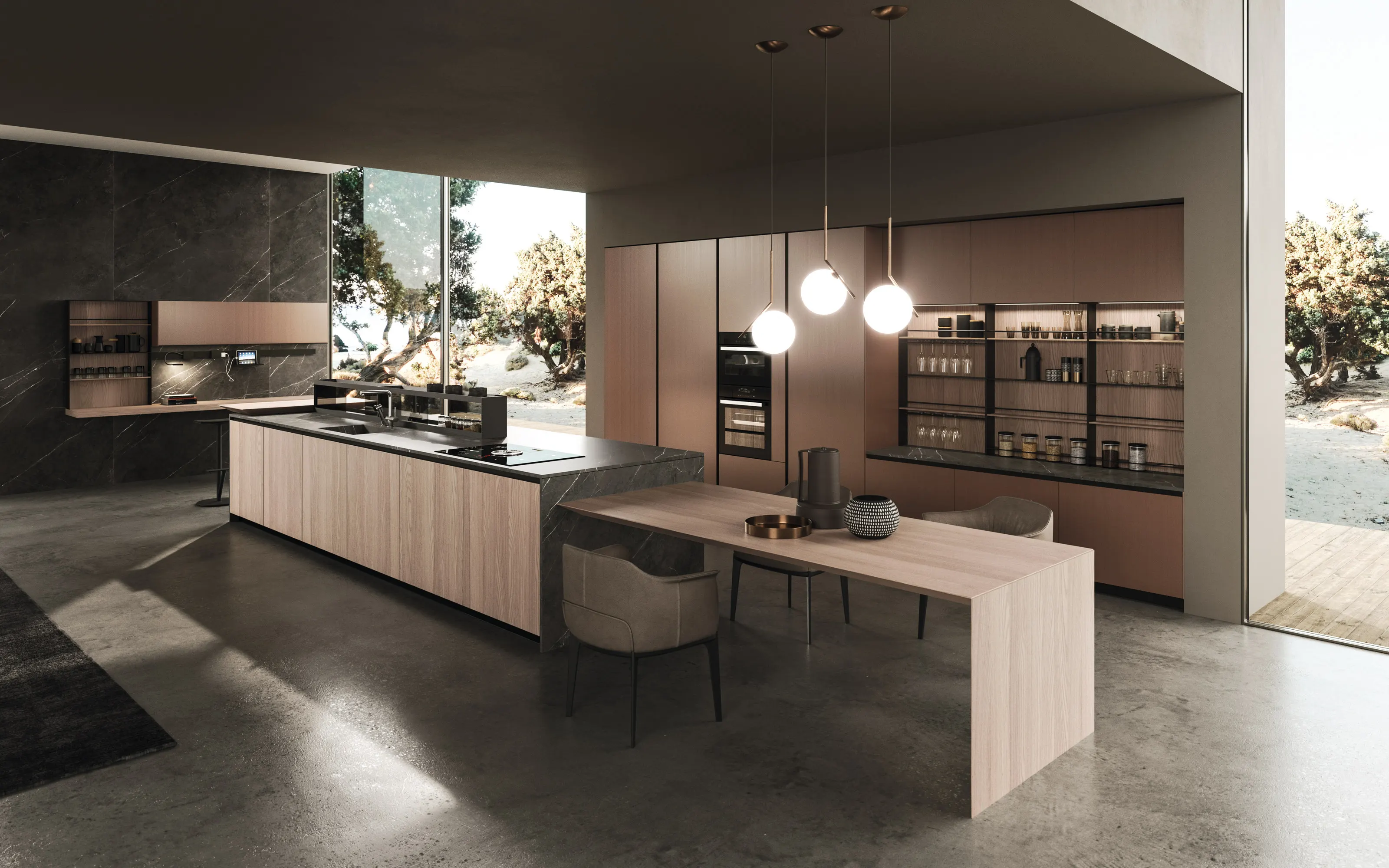 Cocina Arrital con superficies de piedra clara