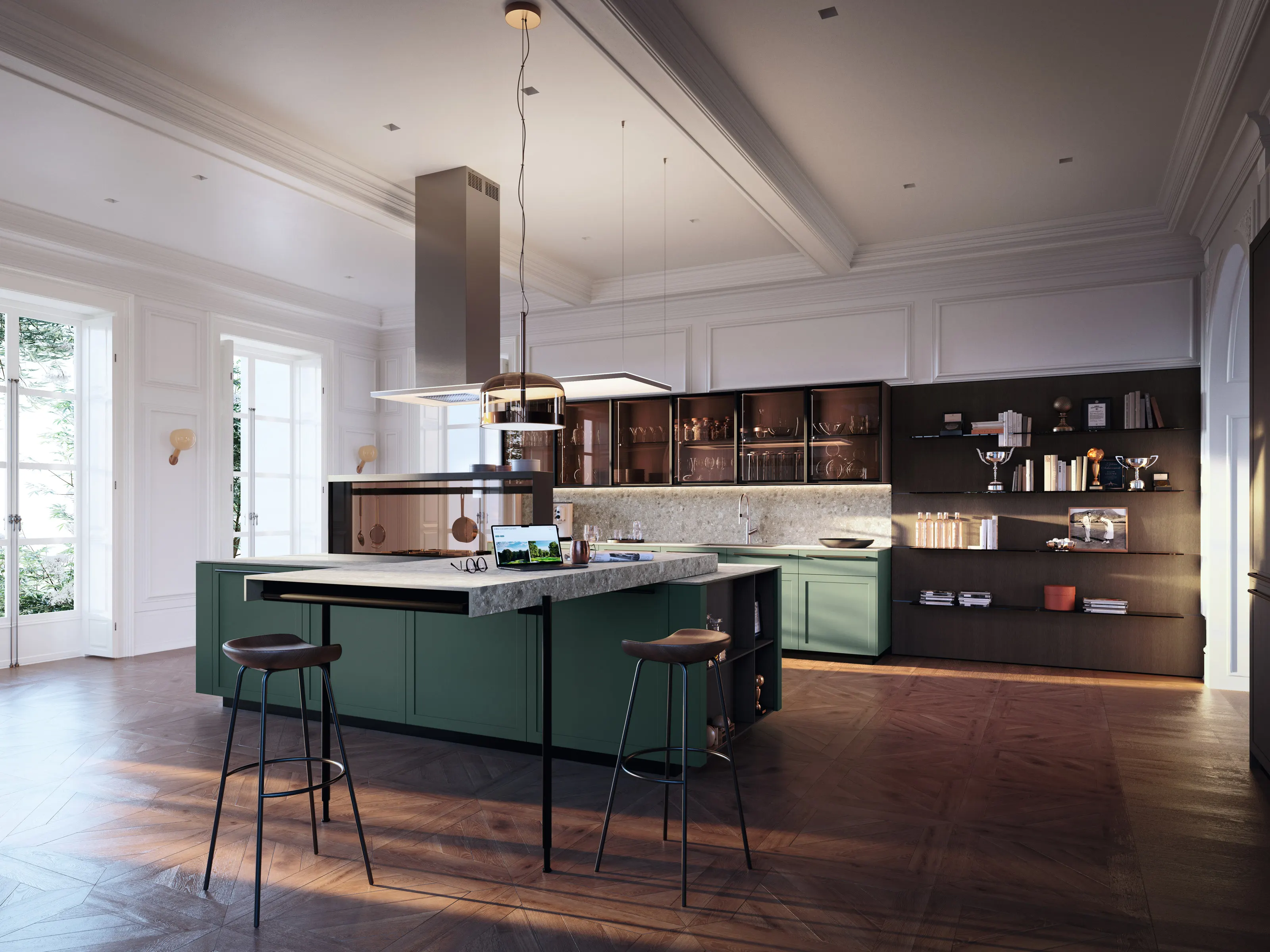Cocina Arrital verde con luz natural